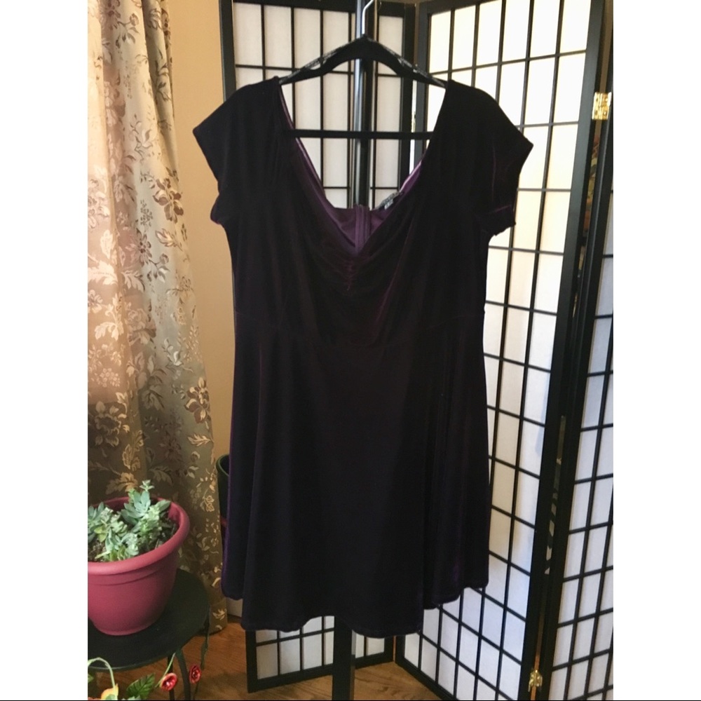 F21+ Off Shoulder Purple Velvet Dress